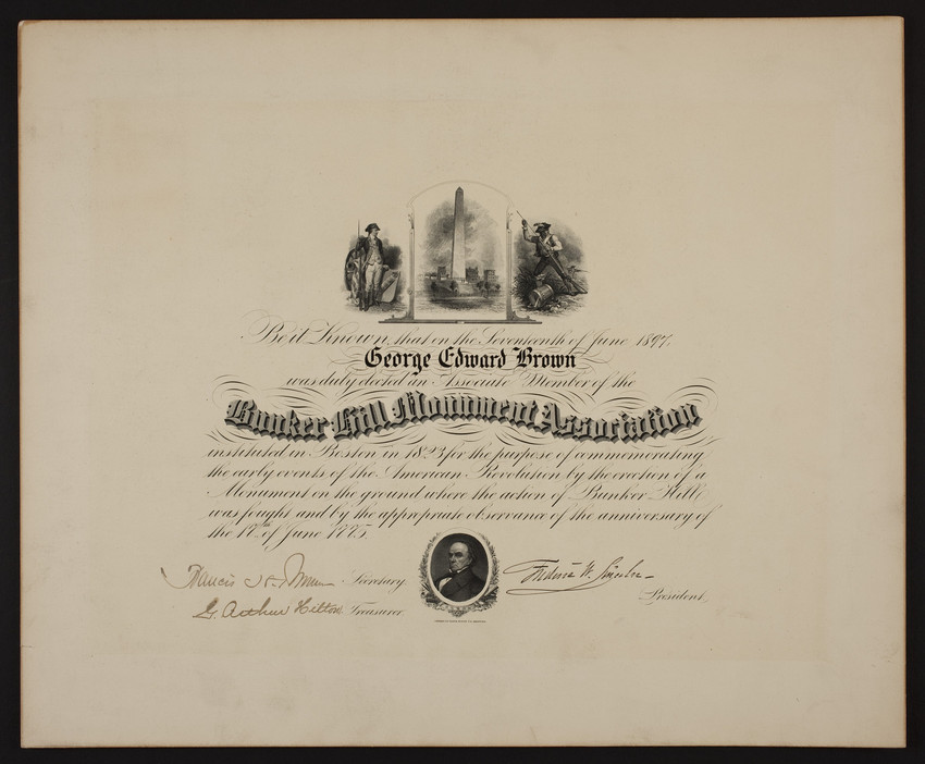 Bunker Hill Monument Association membership certificate 1897