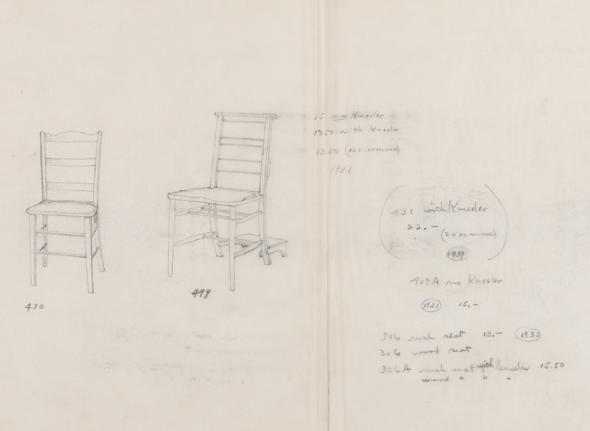 Pencil Sketch Side Chairs And Kneeler Historic New England