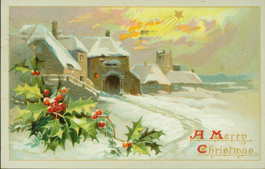 Christmas card, showing a winter scene, undated | Historic New England