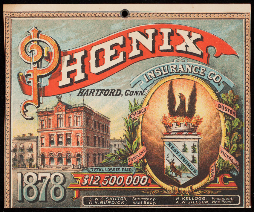 Trade Card For The Phoenix Insurance Co Hartford Connecticut 1878 Historic New England