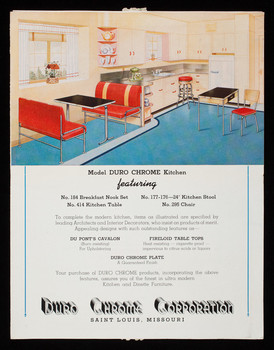 Model Duro Chrome kitchen, Duro Chrome Corporation, 1814 McNulty Street, St. Louis, Missouri ...
